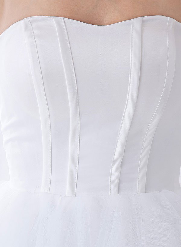 White Classic Strapless Satin High Low Wedding Dress
