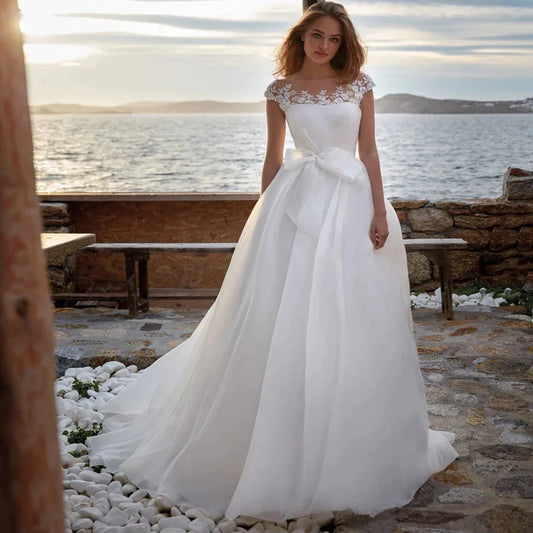 A-Line Gorgeous Round Neck Wedding Dresses Women's Sexy Sleeveless Formal Beach Party Bridal Gowns Plus Size Vestido De Casament-payinti