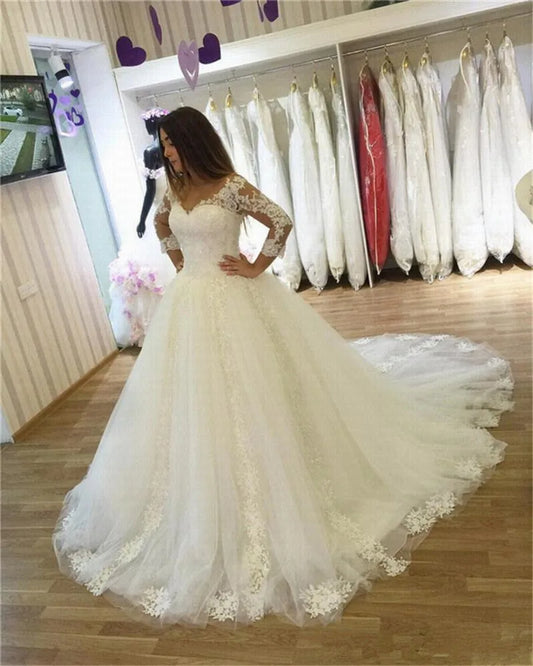 Appliques Vestido De Noiva Sexy V-Neck Arabic Wedding Dress 2023 Lace Skirt Plus Size Robe De Marie-payinti