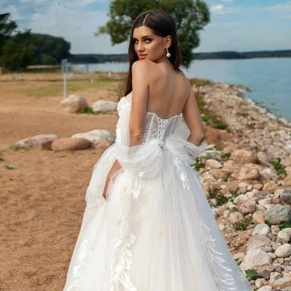 Beach Sweetheart Wedding Dresses For Women 2023 Bride Modern Lace A-LineAppliques Bridal Gown Off The Shoulder Robe De Mariée-payinti