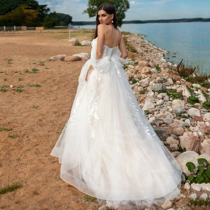 Beach Sweetheart Wedding Dresses For Women 2023 Bride Modern Lace A-LineAppliques Bridal Gown Off The Shoulder Robe De Mariée-payinti