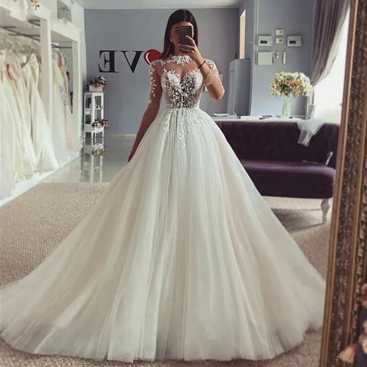 Beautiful A Line Wedding Dresses Gorgeous Lace Appliques Slimming Beautiful Fluffy Princess Style Mopping Beach Bridal Gown 2024-payinti