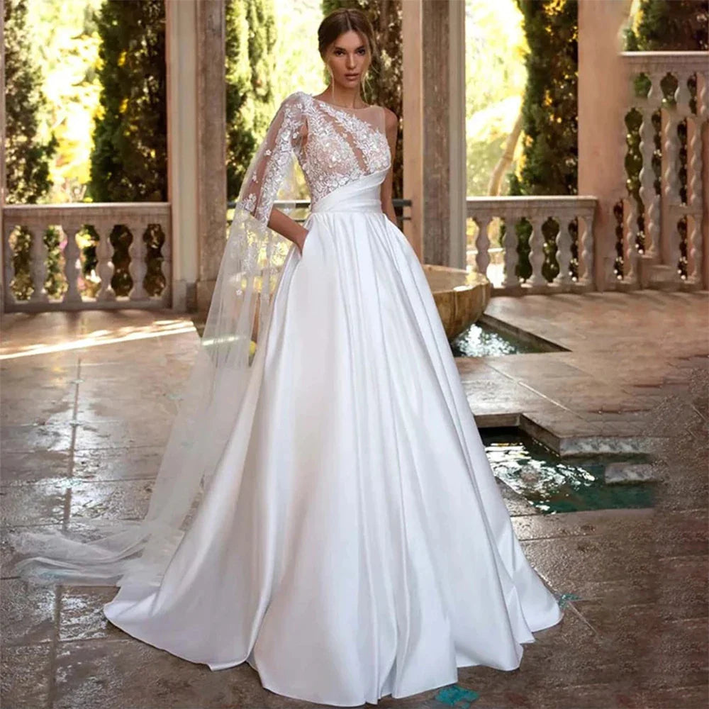 Beautiful Gorgeous Lace Sweetheart Fluffy Mopping Wedding Dresses Long Sleeves Bridal Gowns Backless Appliques Sweep Train Beach-payinti